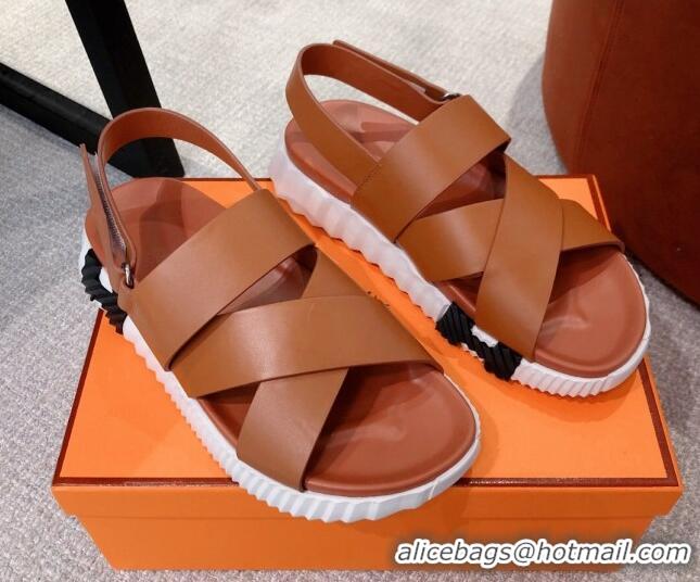 Purchase Hermes Eclair Leather Strap Sandals Brown 0422132