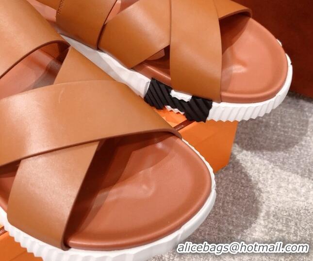 Purchase Hermes Eclair Leather Strap Sandals Brown 0422132