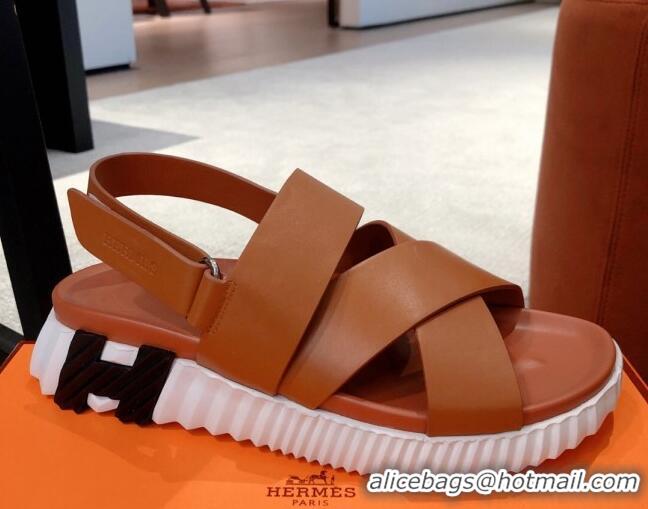 Purchase Hermes Eclair Leather Strap Sandals Brown 0422132