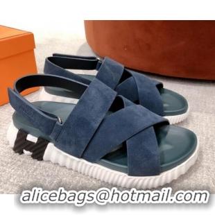 Best Product Hermes Eclair Suede Strap Sandals Grey 0422133