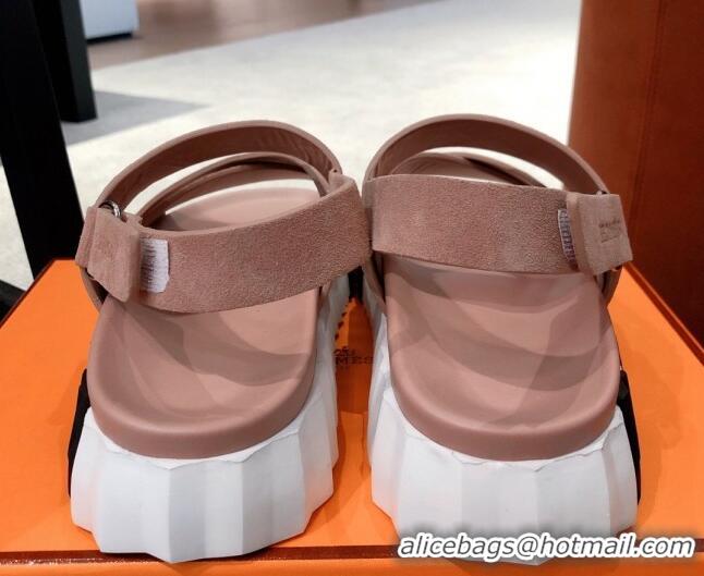 Good Quality Hermes Eclair Suede Strap Sandals Pink 0422134