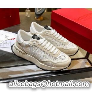 Perfect Valentino Lacerunner Lace and Mesh Sneakers White 042647