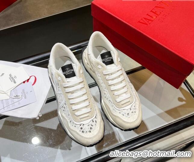 Perfect Valentino Lacerunner Lace and Mesh Sneakers White 042647