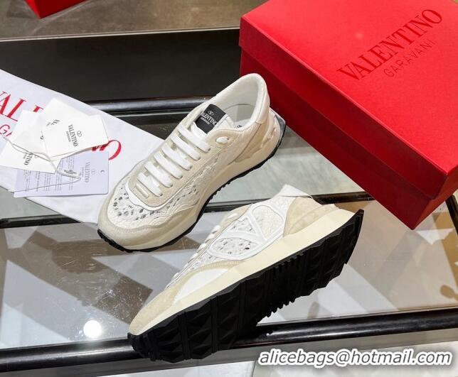 Perfect Valentino Lacerunner Lace and Mesh Sneakers White 042647