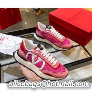 Comfortable Valentino Lacerunner Lace and Mesh Sneakers Pink 042648