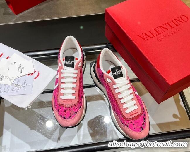 Comfortable Valentino Lacerunner Lace and Mesh Sneakers Pink 042648