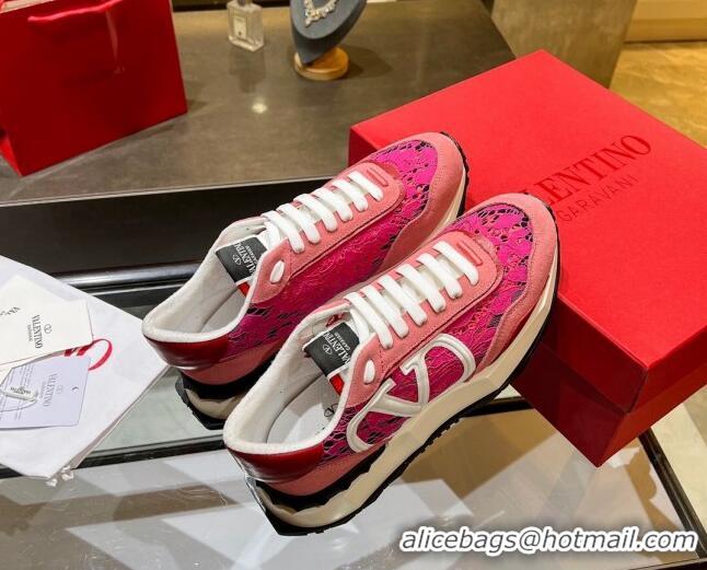 Comfortable Valentino Lacerunner Lace and Mesh Sneakers Pink 042648