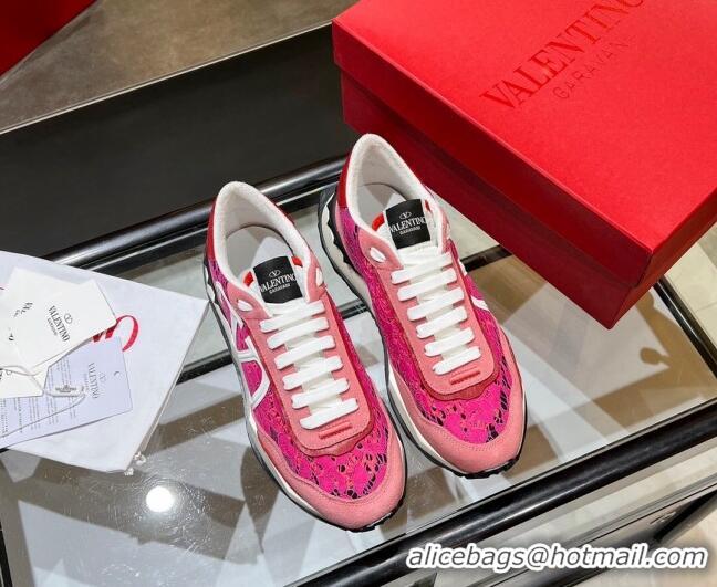 Comfortable Valentino Lacerunner Lace and Mesh Sneakers Pink 042648