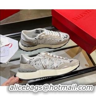 Pretty Style Best Grade Valentino Lacerunner Lace and Mesh Sneakers Grey 042650