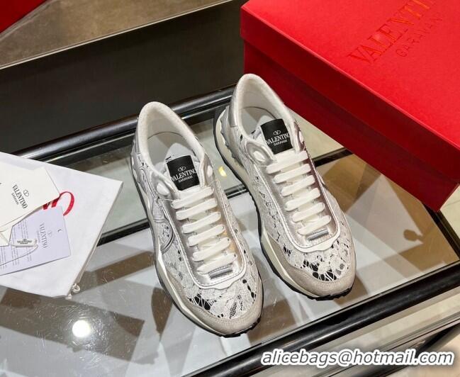 Pretty Style Best Grade Valentino Lacerunner Lace and Mesh Sneakers Grey 042650