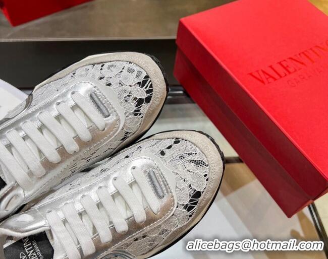 Pretty Style Best Grade Valentino Lacerunner Lace and Mesh Sneakers Grey 042650