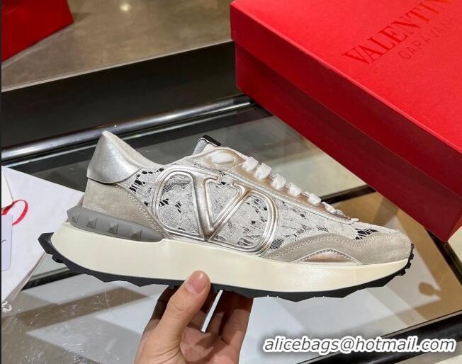 Pretty Style Best Grade Valentino Lacerunner Lace and Mesh Sneakers Grey 042650