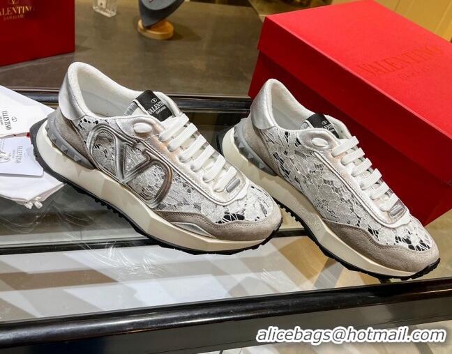 Pretty Style Best Grade Valentino Lacerunner Lace and Mesh Sneakers Grey 042650