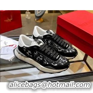 Top Grade Valentino Lacerunner Lace and Mesh Sneakers Black 042651