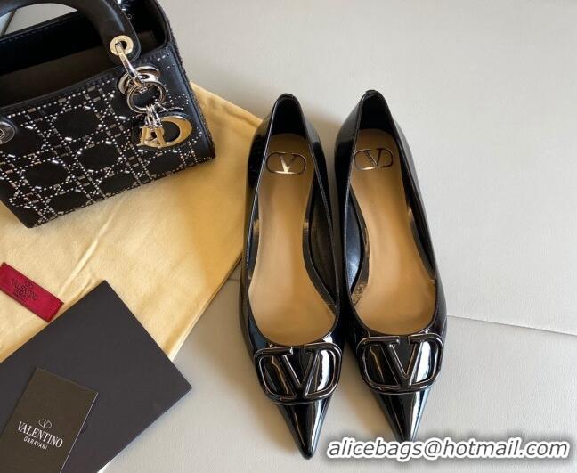 Low Price Valentino VLogo Patent Leather Ballerinas Flat Black 042652