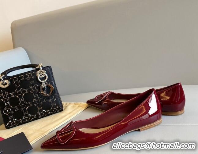 Best Price Valentino VLogo Patent Leather Ballerinas Flat Burgundy 042653