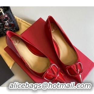 Stylish Valentino VLogo Patent Leather Ballerinas Flat Red 042654