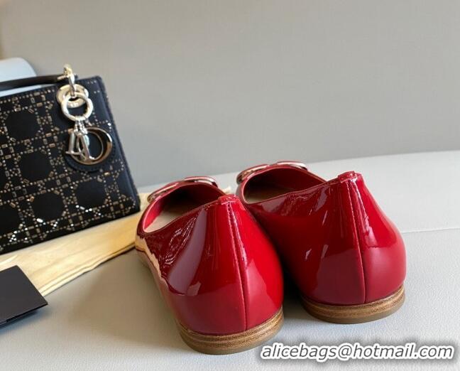 Stylish Valentino VLogo Patent Leather Ballerinas Flat Red 042654