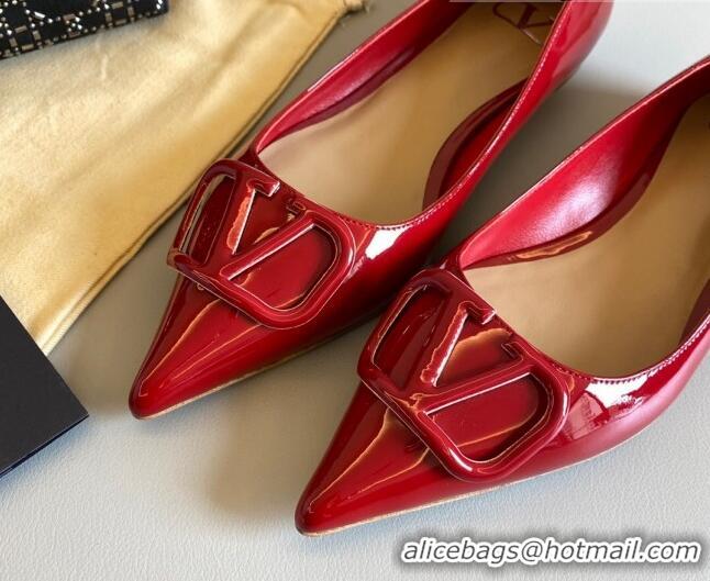 Stylish Valentino VLogo Patent Leather Ballerinas Flat Red 042654