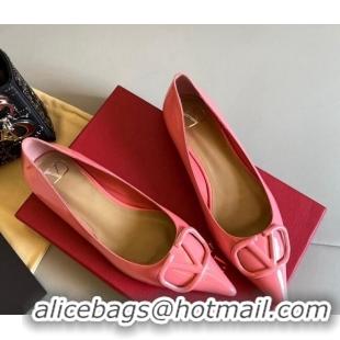 Good Looking Valentino VLogo Patent Leather Ballerinas Flat Pink 042655