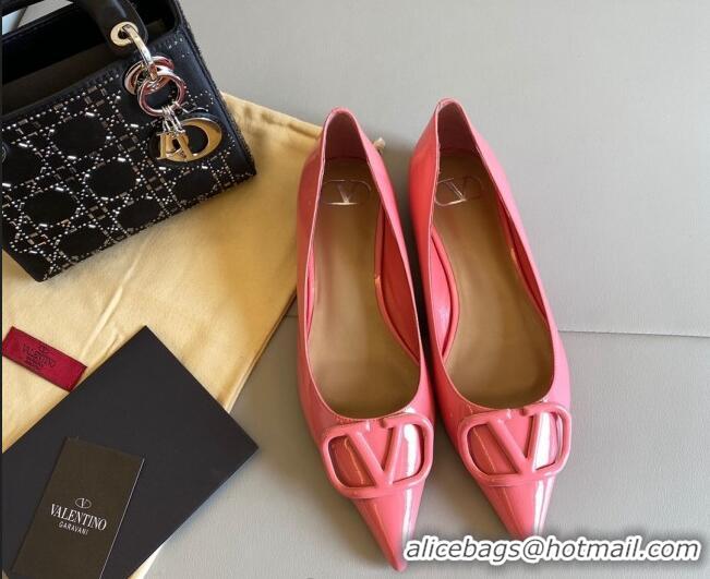 Good Looking Valentino VLogo Patent Leather Ballerinas Flat Pink 042655