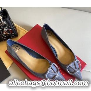 Top Design Valentino VLogo Patent Leather Ballerinas Flat Blue 042657