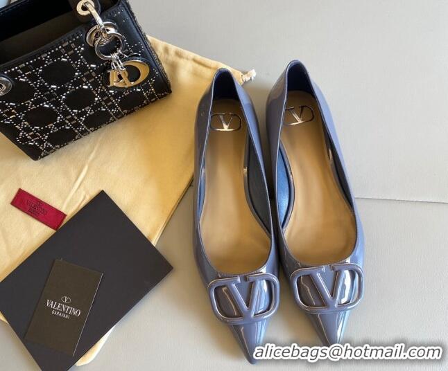 Top Design Valentino VLogo Patent Leather Ballerinas Flat Blue 042657