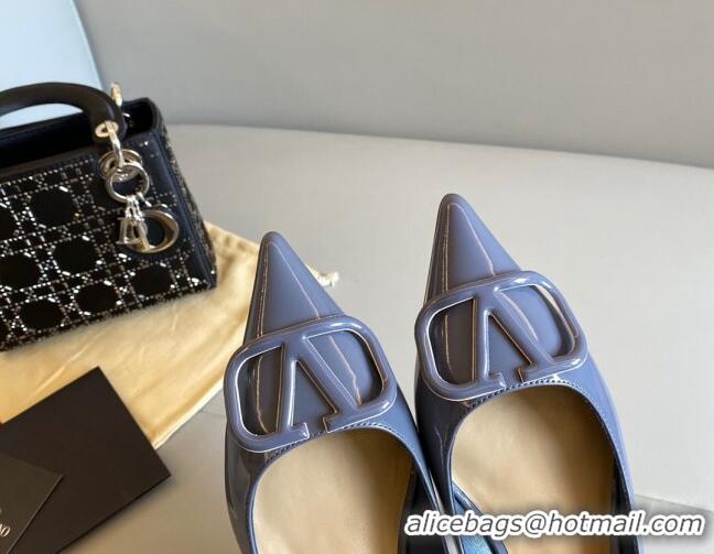 Top Design Valentino VLogo Patent Leather Ballerinas Flat Blue 042657