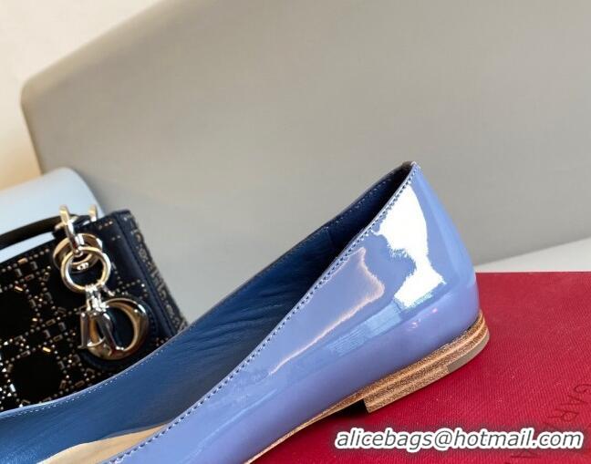 Top Design Valentino VLogo Patent Leather Ballerinas Flat Blue 042657