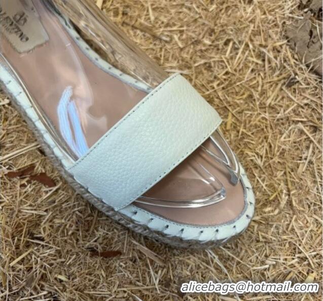 Popular Style Valentino Grainy Calfskin Flat Sandals with Rockstud Ankle Strap White 050571