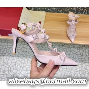 Durable Valentino Roman Stud Ankle Strap Sandals 8cm Light Pink 051121