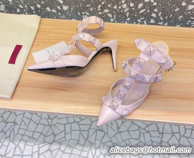 Durable Valentino Roman Stud Ankle Strap Sandals 8cm Light Pink 051121