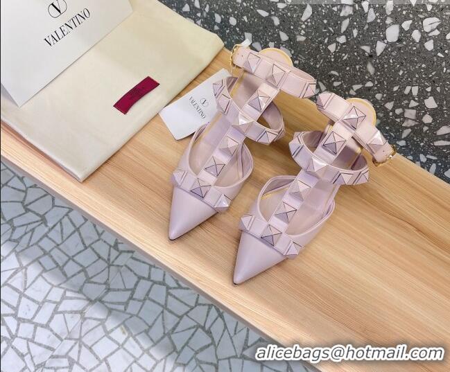 Durable Valentino Roman Stud Ankle Strap Sandals 8cm Light Pink 051121