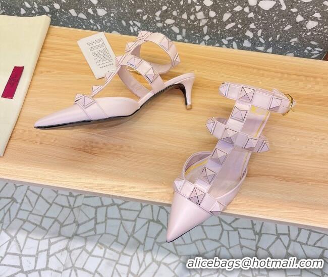 Cheap Price Valentino Roman Stud Ankle Strap Sandals 4.5cm Light Pink 051122