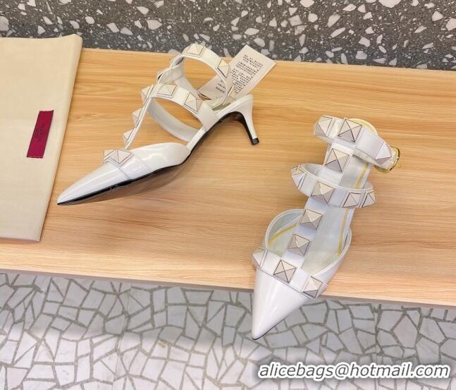 Charming Valentino Roman Stud Ankle Strap Sandals 4.5cm White 051124