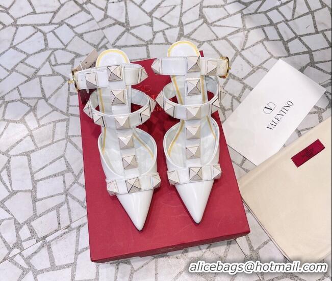 Charming Valentino Roman Stud Ankle Strap Sandals 4.5cm White 051124