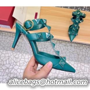 Discount Valentino Roman Stud Ankle Strap Sandals 8cm Green 051125