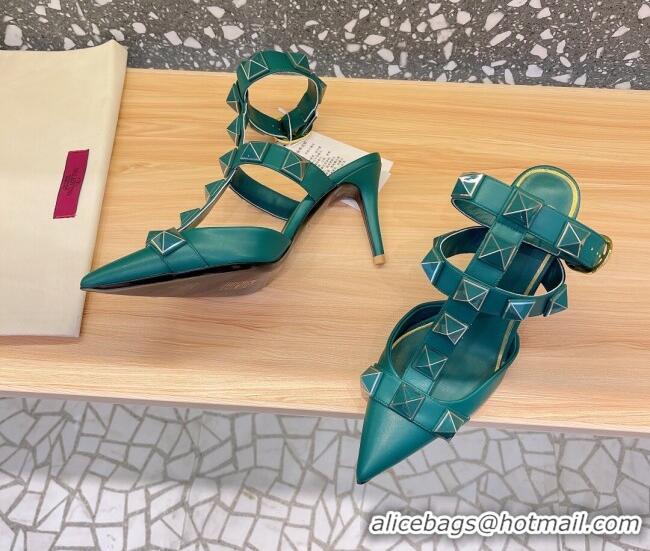 Discount Valentino Roman Stud Ankle Strap Sandals 8cm Green 051125