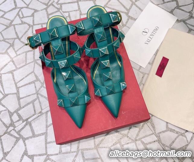 Discount Valentino Roman Stud Ankle Strap Sandals 8cm Green 051125