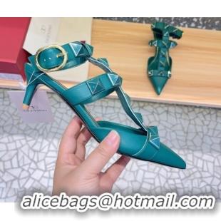 Luxury Valentino Roman Stud Ankle Strap Sandals 4.5cm Green 2051126