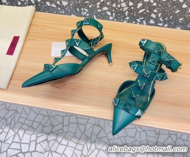 Luxury Valentino Roman Stud Ankle Strap Sandals 4.5cm Green 2051126