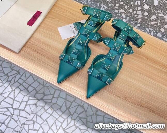 Luxury Valentino Roman Stud Ankle Strap Sandals 4.5cm Green 2051126