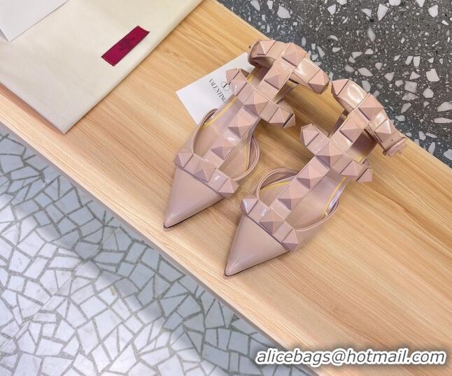 Fashion Valentino Roman Stud Ankle Strap Sandals 4.5cm Nude 2051130