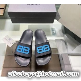 Discount Balenciaga TPU BB Flat Slide Sandals Black/Blue 042117