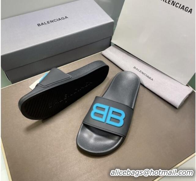 Discount Balenciaga TPU BB Flat Slide Sandals Black/Blue 042117