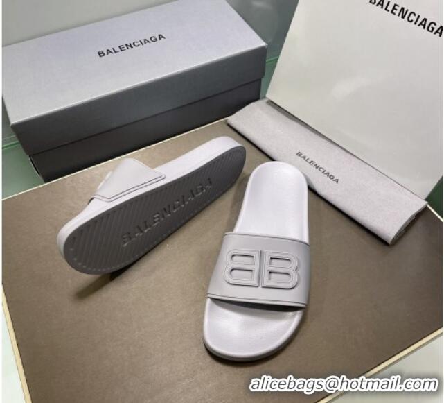 Modern Balenciaga TPU BB Flat Slide Sandals Grey 042118