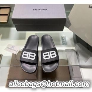 Low Cost Balenciaga TPU BB Flat Slide Sandals Black/White 042119