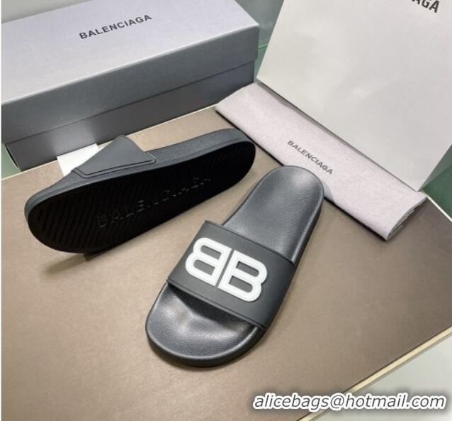 Low Cost Balenciaga TPU BB Flat Slide Sandals Black/White 042119