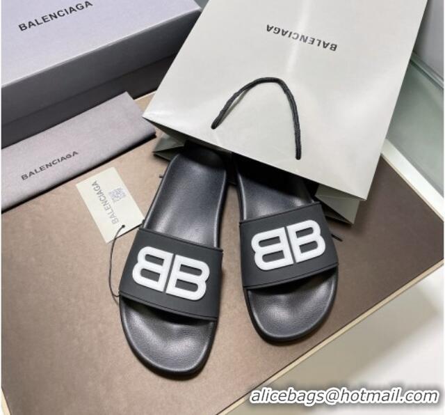 Low Cost Balenciaga TPU BB Flat Slide Sandals Black/White 042119