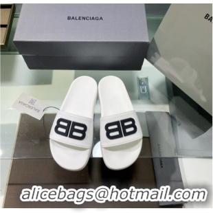 Low Cost Balenciaga TPU BB Flat Slide Sandals White 042120